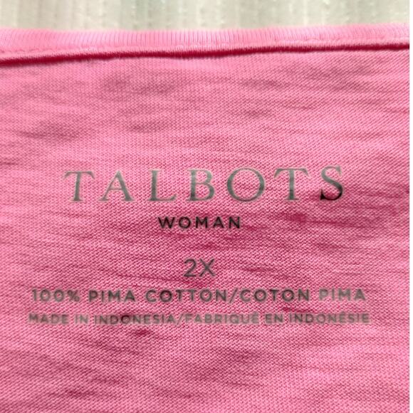 Talbots Women's Plus Size 2X Pink Square Neck Short Sleeve Pima Cotton T-Shirt - Picture 3 of 3